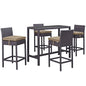 Convene Five PCS Outdoor Patio Pub Set, Brown, Rattan 9966