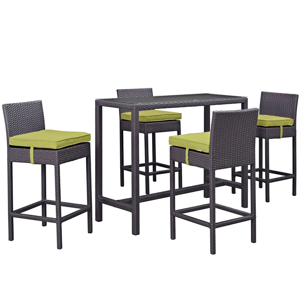 Convene Five PCS Outdoor Patio Pub Set, Green, Rattan 9968