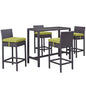 Convene Five PCS Outdoor Patio Pub Set, Green, Rattan 9968