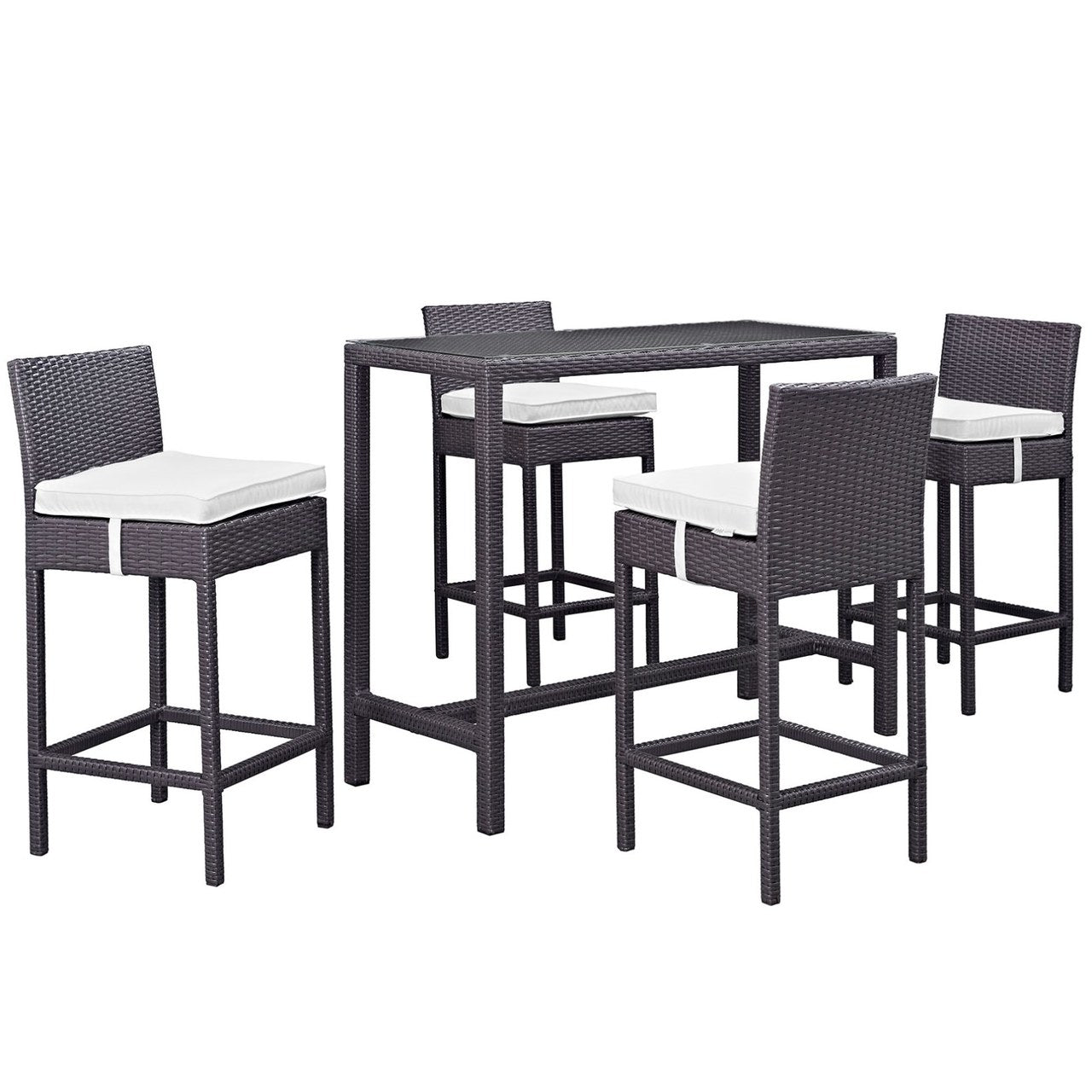 Convene Five PCS Outdoor Patio Pub Set, White, Rattan 9971