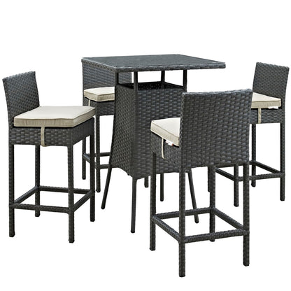 Sojourn Five PCS Outdoor Patio Sunbrella Pub Set, Beige, Rattan 9972