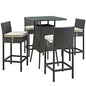 Sojourn Five PCS Outdoor Patio Sunbrella Pub Set, Beige, Rattan 9972