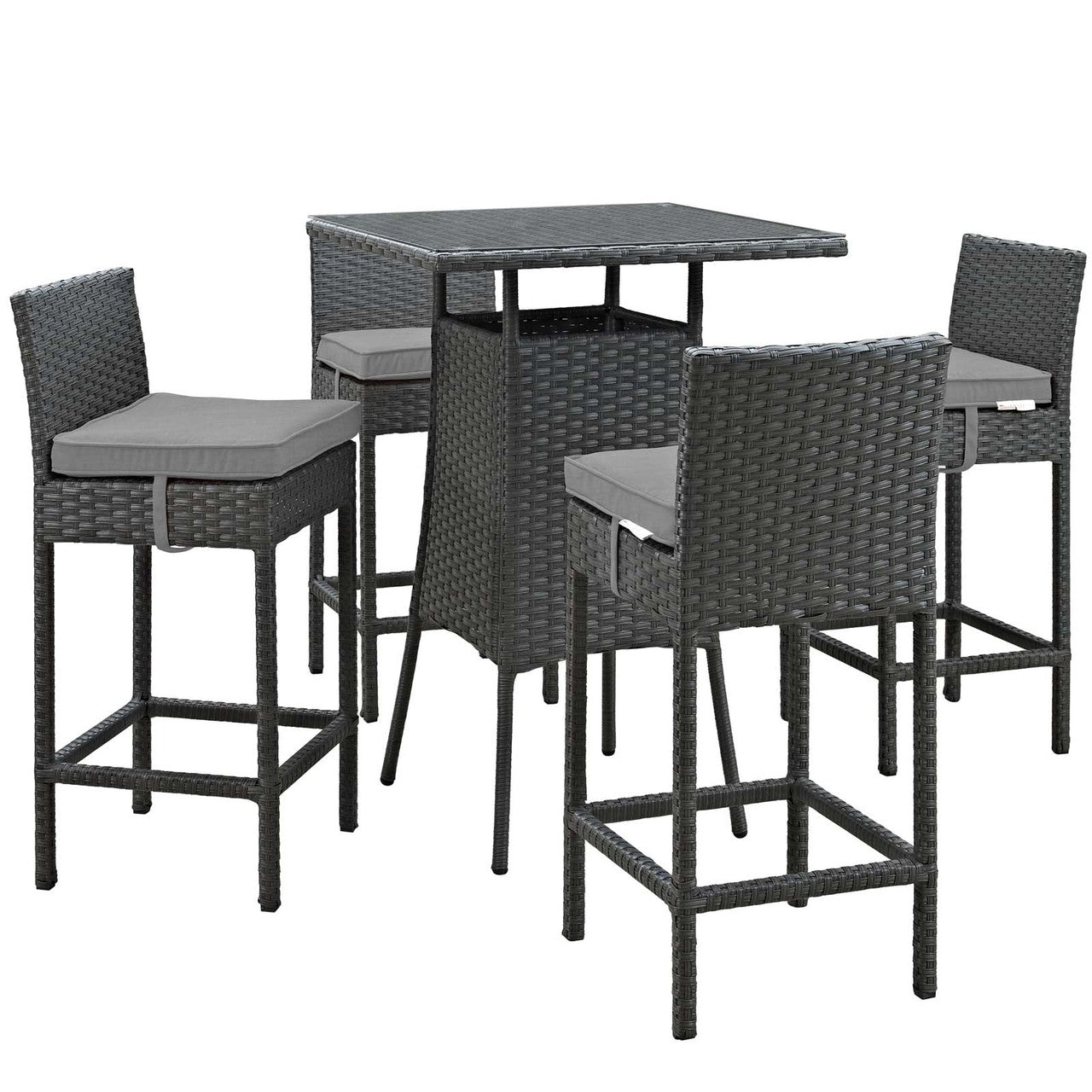 Sojourn 5 Piece Outdoor Patio Sunbrella® Pub Set, Sunbrella Rattan Wicker, Grey Gray 13436