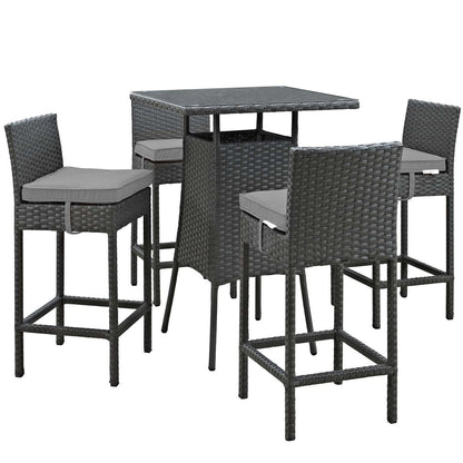 Sojourn 5 Piece Outdoor Patio Sunbrella® Pub Set, Sunbrella Rattan Wicker, Grey Gray 13436