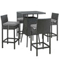 Sojourn 5 Piece Outdoor Patio Sunbrella® Pub Set, Sunbrella Rattan Wicker, Grey Gray 13436