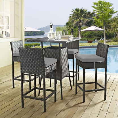 Sojourn 5 Piece Outdoor Patio Sunbrella® Pub Set, Sunbrella Rattan Wicker, Grey Gray 13436