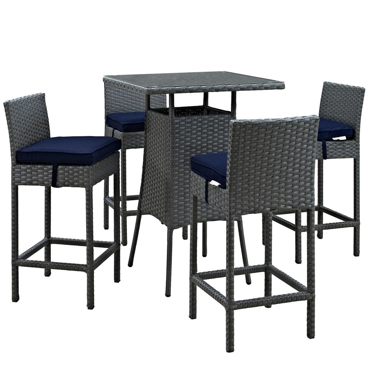 Sojourn Five PCS Outdoor Patio Sunbrella Pub Set, Navy, Rattan 9973