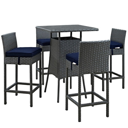 Sojourn Five PCS Outdoor Patio Sunbrella Pub Set, Navy, Rattan 9973