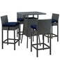 Sojourn Five PCS Outdoor Patio Sunbrella Pub Set, Navy, Rattan 9973