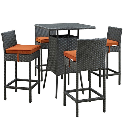 Sojourn Five PCS Outdoor Patio Sunbrella Pub Set, Orange, Rattan 9974