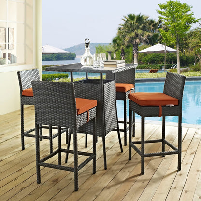 Sojourn Five PCS Outdoor Patio Sunbrella Pub Set, Orange, Rattan 9974