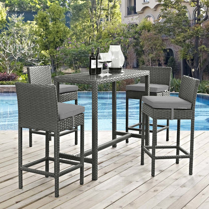 Sojourn 5 Piece Outdoor Patio Sunbrella® Pub Set, Sunbrella Rattan Wicker, Grey Gray 13438