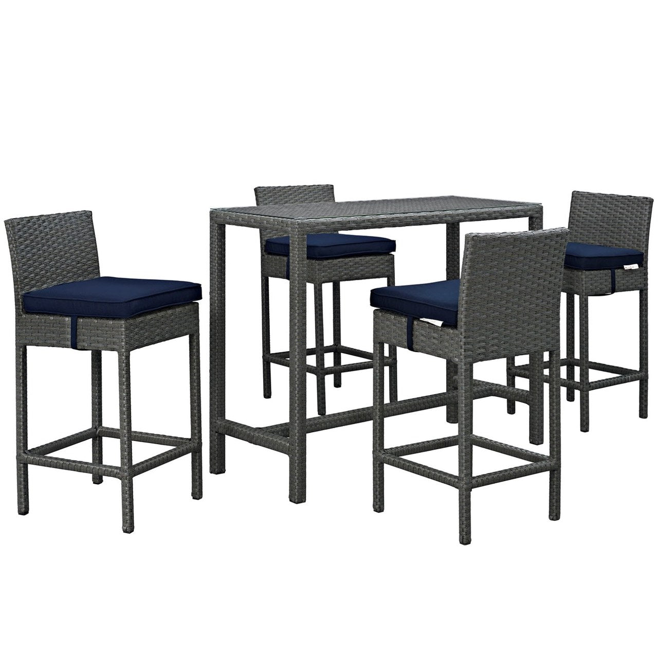Sojourn Five PCS Outdoor Patio Sunbrella Pub Set, Navy, Rattan 9976