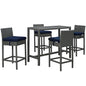 Sojourn Five PCS Outdoor Patio Sunbrella Pub Set, Navy, Rattan 9976