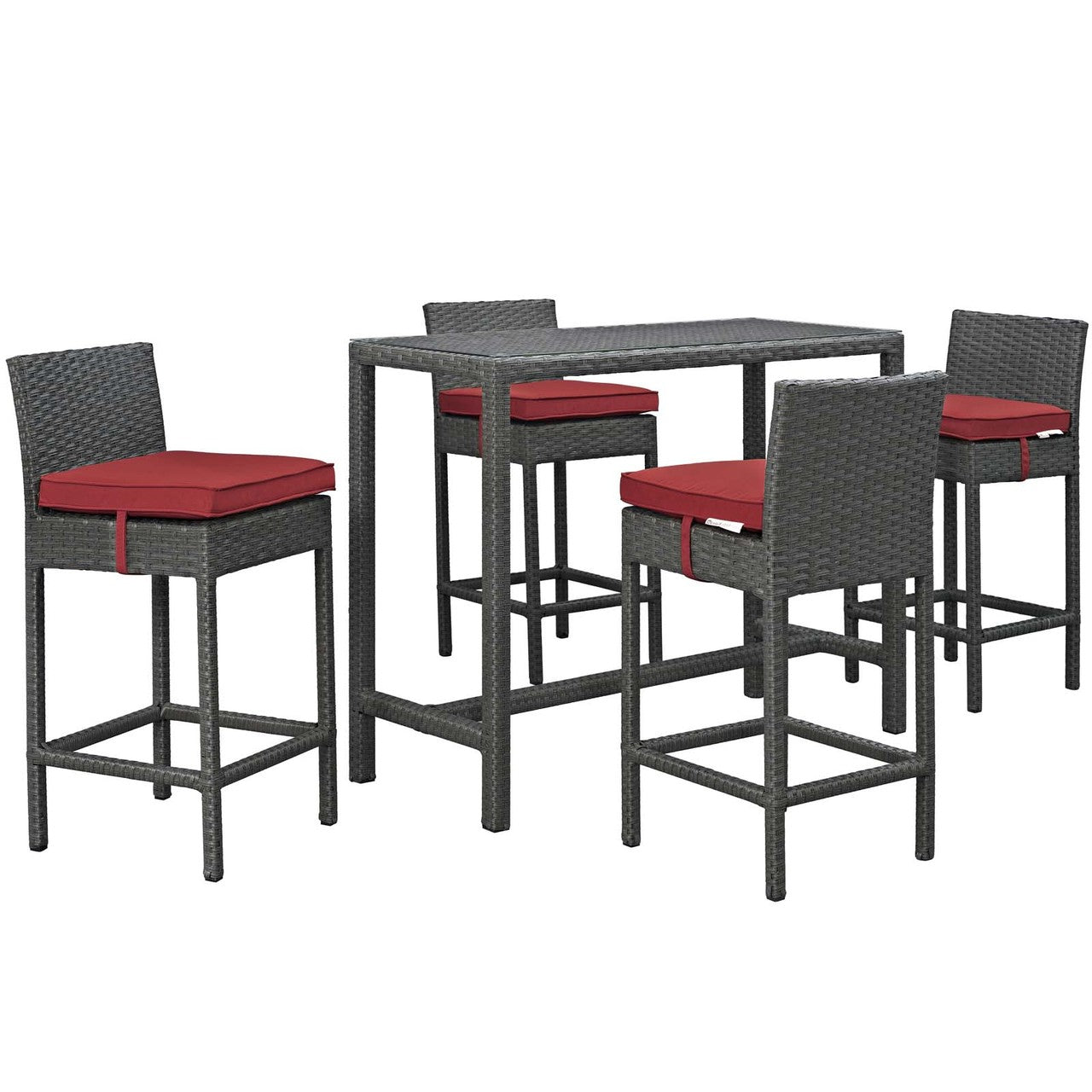 Sojourn 5 Piece Outdoor Patio Sunbrella® Pub Set, Sunbrella Rattan Wicker, Red 13439