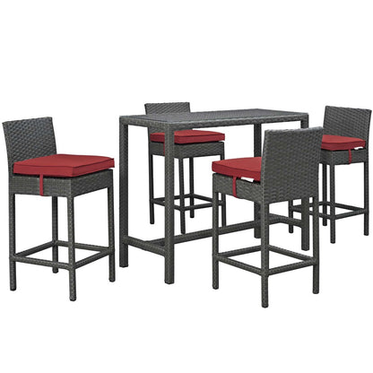 Sojourn 5 Piece Outdoor Patio Sunbrella® Pub Set, Sunbrella Rattan Wicker, Red 13439