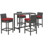 Sojourn 5 Piece Outdoor Patio Sunbrella® Pub Set, Sunbrella Rattan Wicker, Red 13439