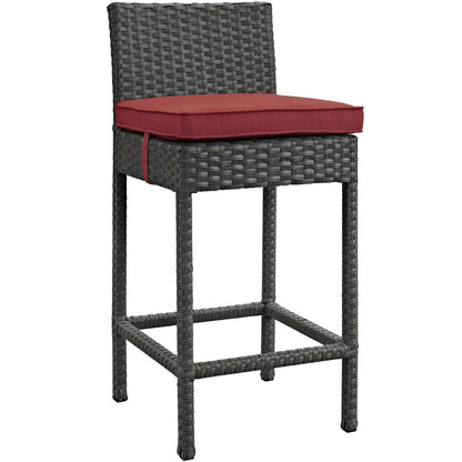 Sojourn 5 Piece Outdoor Patio Sunbrella® Pub Set, Sunbrella Rattan Wicker, Red 13439