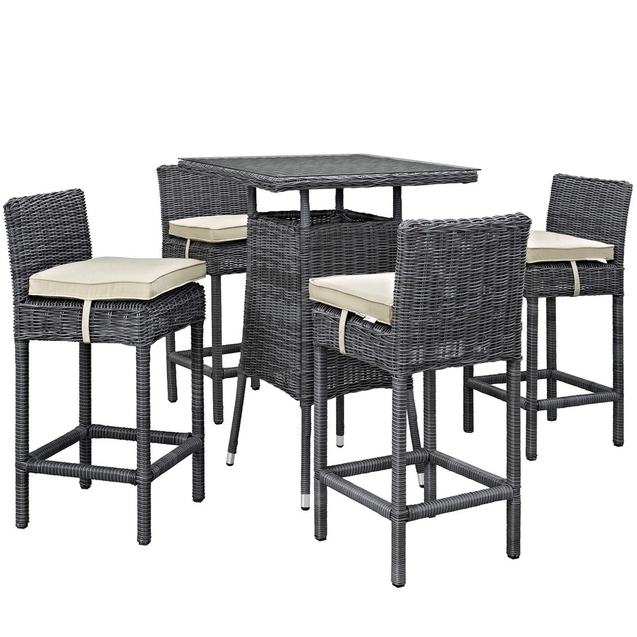 Summon Five PCS Outdoor Patio Sunbrella Pub Set, Beige, Rattan 9978