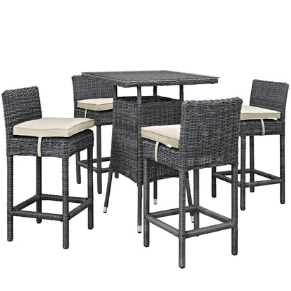Summon Five PCS Outdoor Patio Sunbrella Pub Set, Beige, Rattan 9978