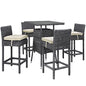 Summon Five PCS Outdoor Patio Sunbrella Pub Set, Beige, Rattan 9978