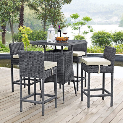 Summon Five PCS Outdoor Patio Sunbrella Pub Set, Beige, Rattan 9978