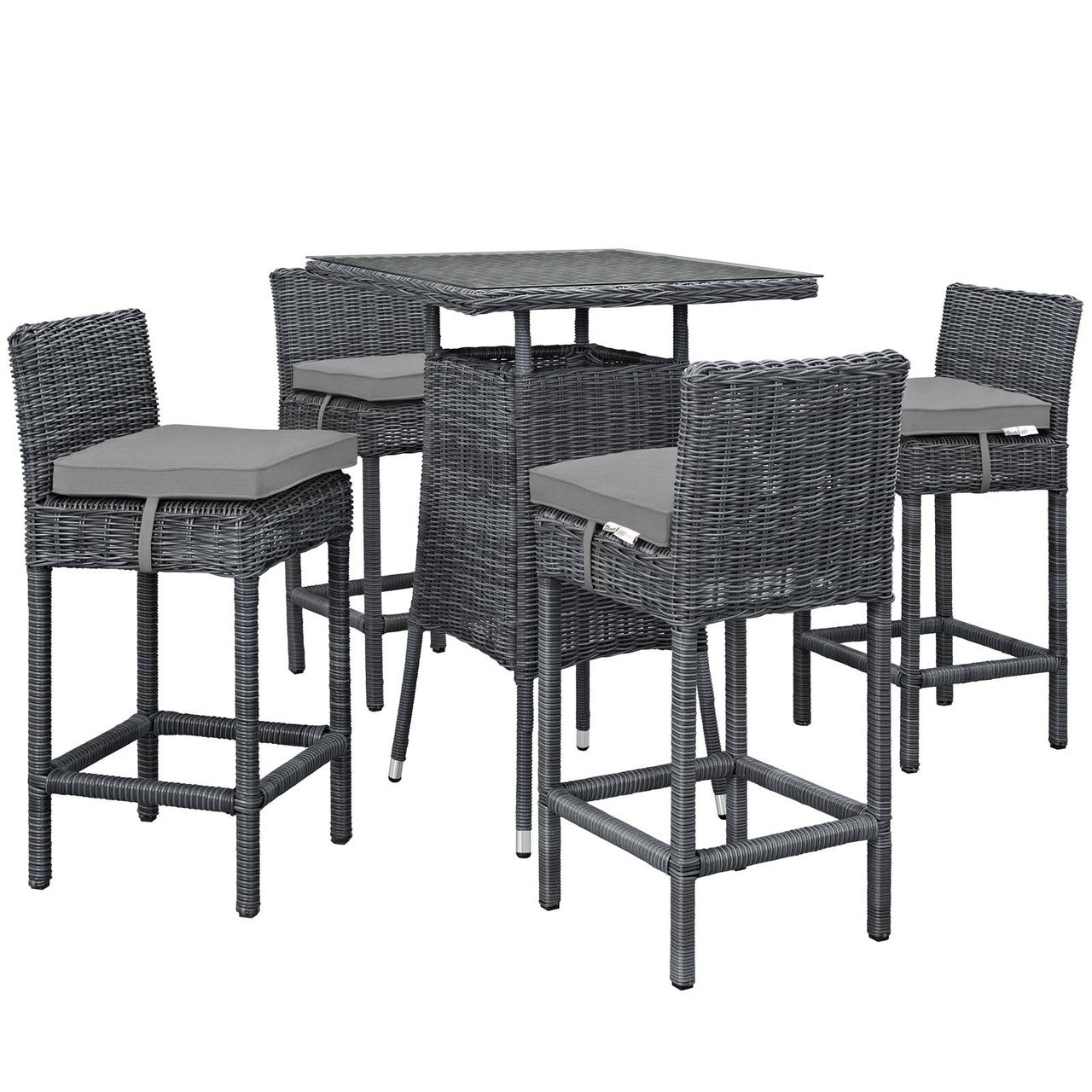 Summon 5 Piece Outdoor Patio Sunbrella® Pub Set, Sunbrella Rattan Wicker, Grey Gray 13440