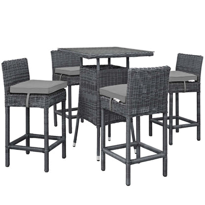 Summon 5 Piece Outdoor Patio Sunbrella® Pub Set, Sunbrella Rattan Wicker, Grey Gray 13440