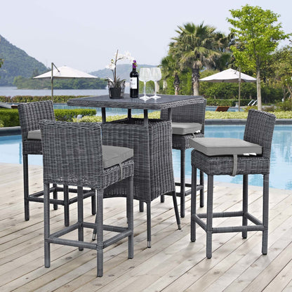 Summon 5 Piece Outdoor Patio Sunbrella® Pub Set, Sunbrella Rattan Wicker, Grey Gray 13440
