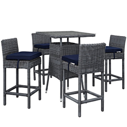 Summon Five PCS Outdoor Patio Sunbrella Pub Set, Navy, Rattan 9979