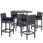 Summon Five PCS Outdoor Patio Sunbrella Pub Set, Navy, Rattan 9979