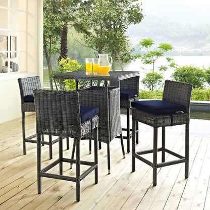 Summon Five PCS Outdoor Patio Sunbrella Pub Set, Navy, Rattan 9979