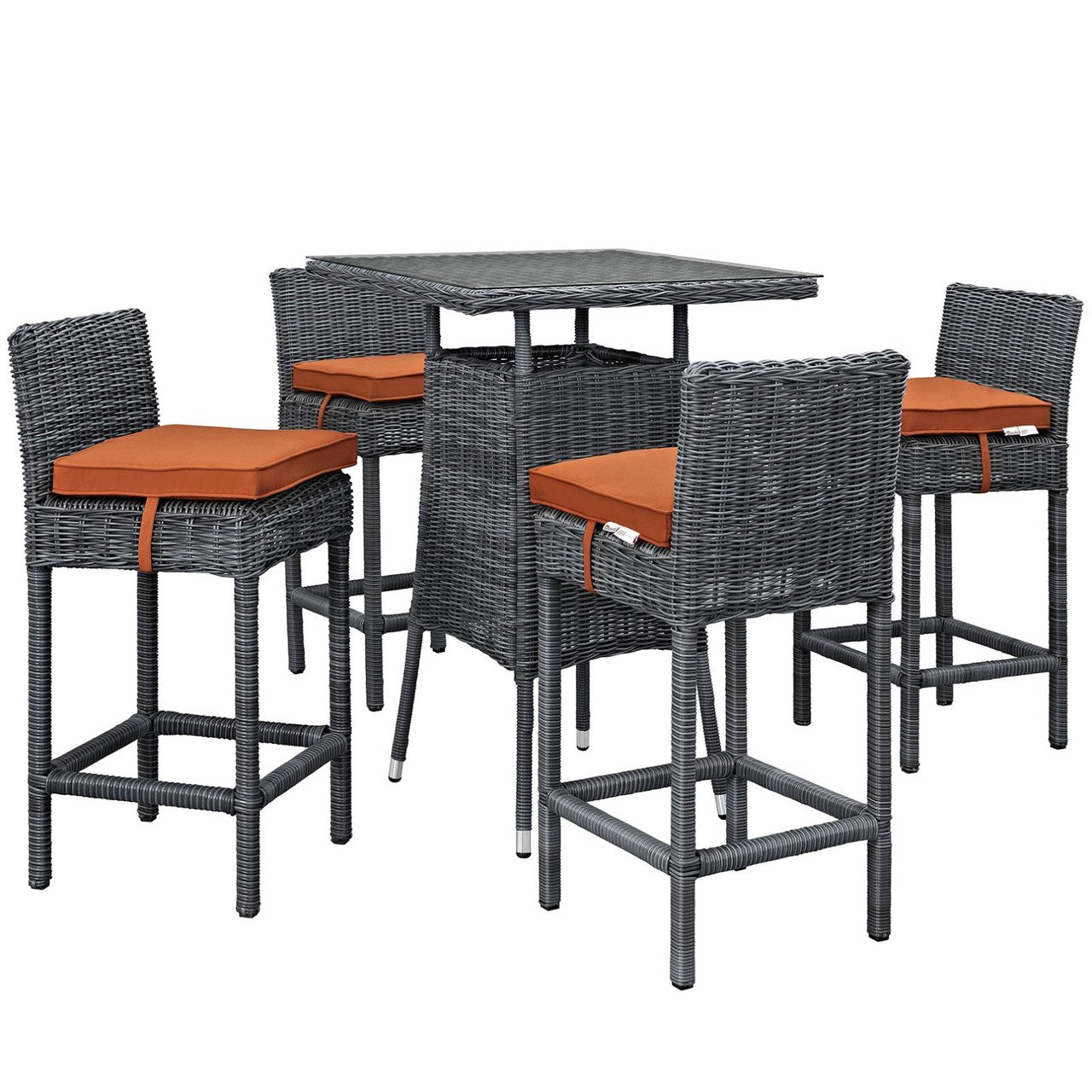 Summon Five PCS Outdoor Patio Sunbrella Pub Set, Orange, Rattan 9980
