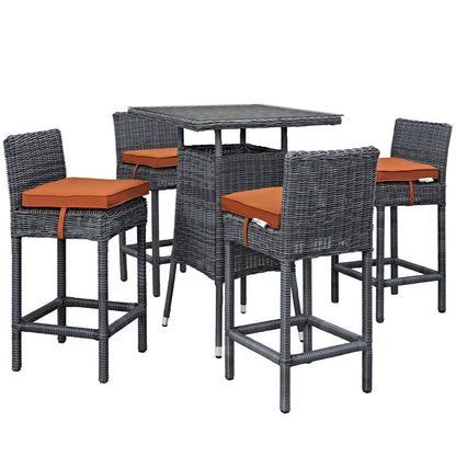 Summon Five PCS Outdoor Patio Sunbrella Pub Set, Orange, Rattan 9980