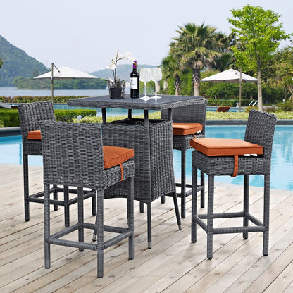 Summon Five PCS Outdoor Patio Sunbrella Pub Set, Orange, Rattan 9980