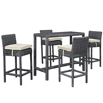Summon Five PCS Outdoor Patio Sunbrella Pub Set, Beige, Rattan 9981