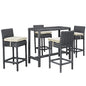 Summon Five PCS Outdoor Patio Sunbrella Pub Set, Beige, Rattan 9981