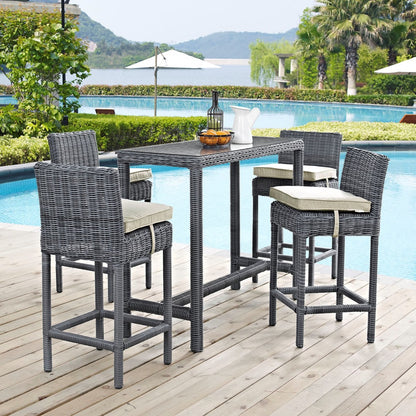 Summon Five PCS Outdoor Patio Sunbrella Pub Set, Beige, Rattan 9981