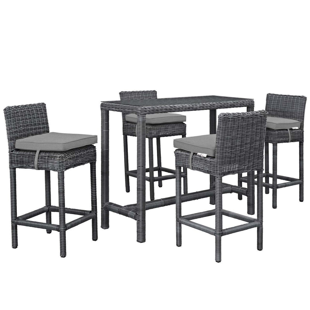 Summon 5 Piece Outdoor Patio Sunbrella® Pub Set, Sunbrella Rattan Wicker, Grey Gray 13442