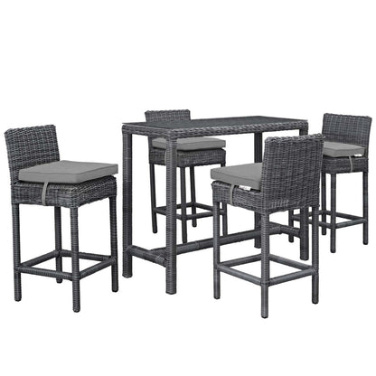 Summon 5 Piece Outdoor Patio Sunbrella® Pub Set, Sunbrella Rattan Wicker, Grey Gray 13442