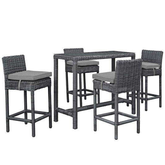 Summon 5 Piece Outdoor Patio Sunbrella® Pub Set, Sunbrella Rattan Wicker, Grey Gray 13442