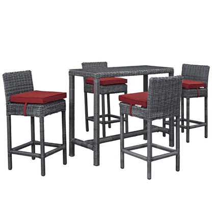 Summon 5 Piece Outdoor Patio Sunbrella® Pub Set, Sunbrella Rattan Wicker, Red 13443