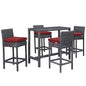 Summon 5 Piece Outdoor Patio Sunbrella® Pub Set, Sunbrella Rattan Wicker, Red 13443
