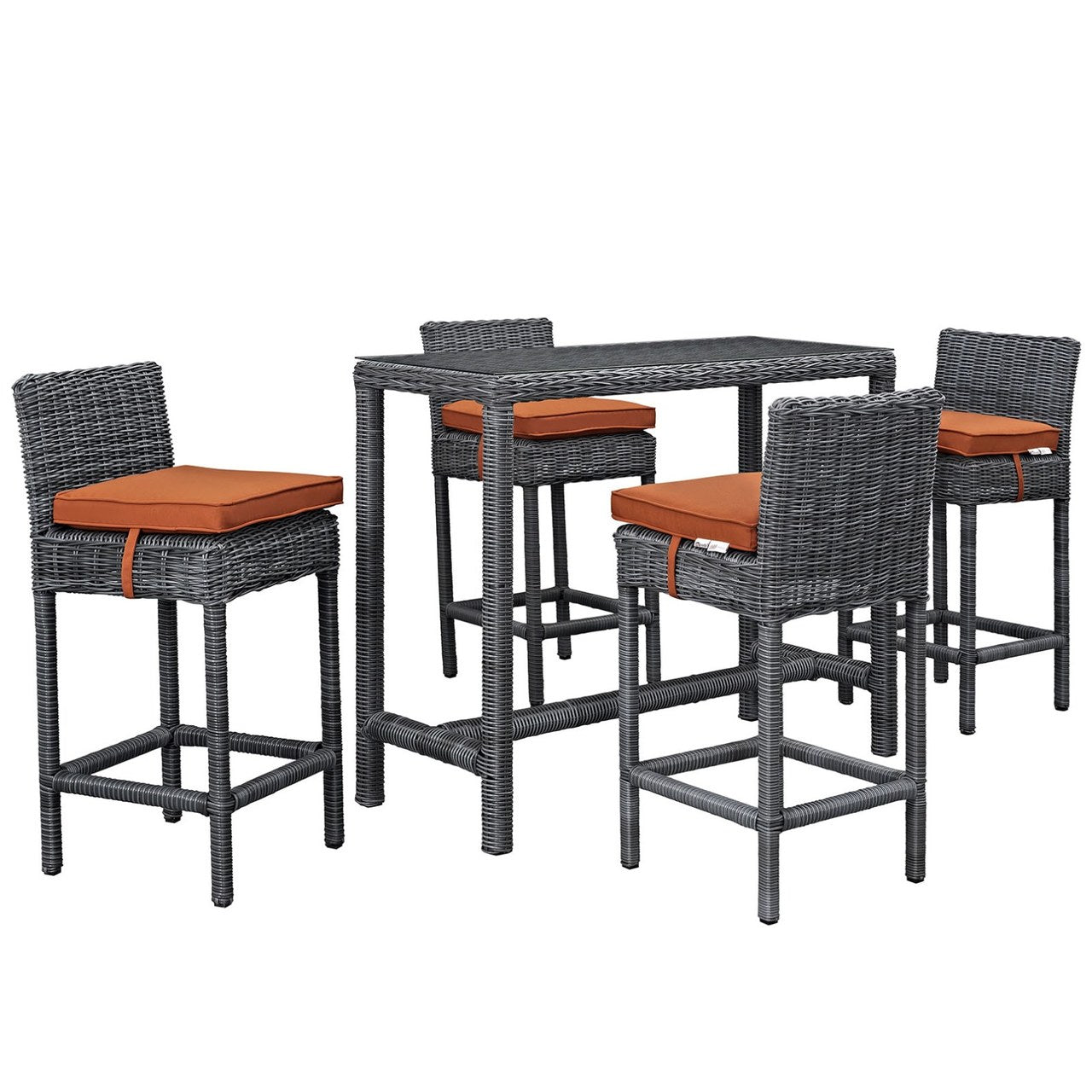 Summon Five PCS Outdoor Patio Sunbrella Pub Set, Orange, Rattan 9983