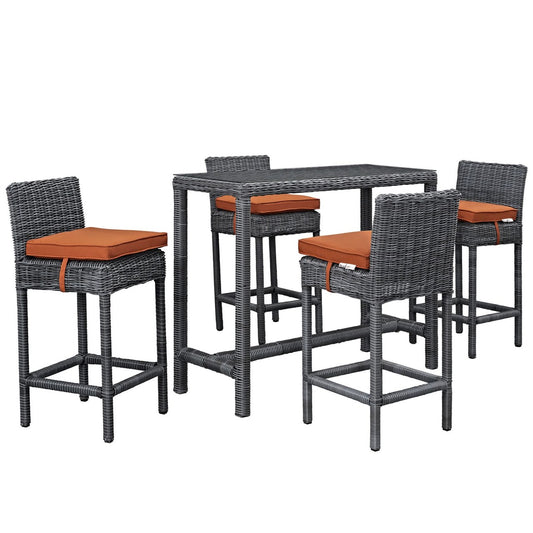Summon Five PCS Outdoor Patio Sunbrella Pub Set, Orange, Rattan 9983