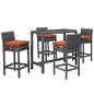 Summon Five PCS Outdoor Patio Sunbrella Pub Set, Orange, Rattan 9983