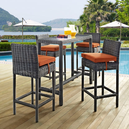 Summon Five PCS Outdoor Patio Sunbrella Pub Set, Orange, Rattan 9983