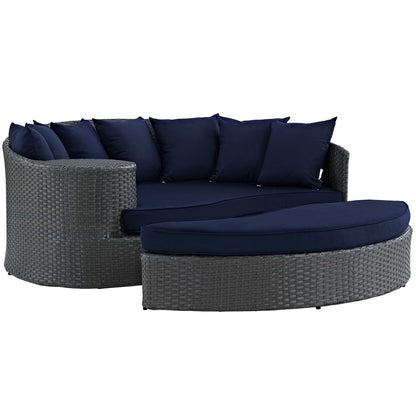 Sojourn Outdoor Patio Sunbrella Daybed, Navy, Rattan 9988