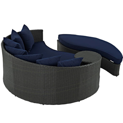 Sojourn Outdoor Patio Sunbrella Daybed, Navy, Rattan 9988