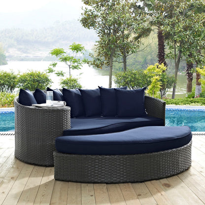 Sojourn Outdoor Patio Sunbrella Daybed, Navy, Rattan 9988